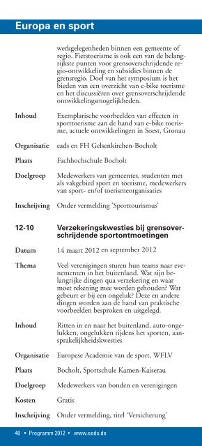 programm 2012 - Europäische Akademie des Sports in Velen ev