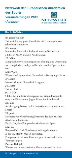 programm 2012 - Europäische Akademie des Sports in Velen ev