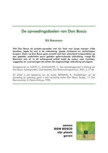 De opvoedingsdoelen van Don Bosco - Don Bosco vorming en ...