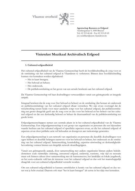 Visietekst muzikaal archivalisch erfgoed - Muzikaal Erfgoed