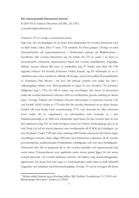 Det internationella frimureriets historia - Provincia