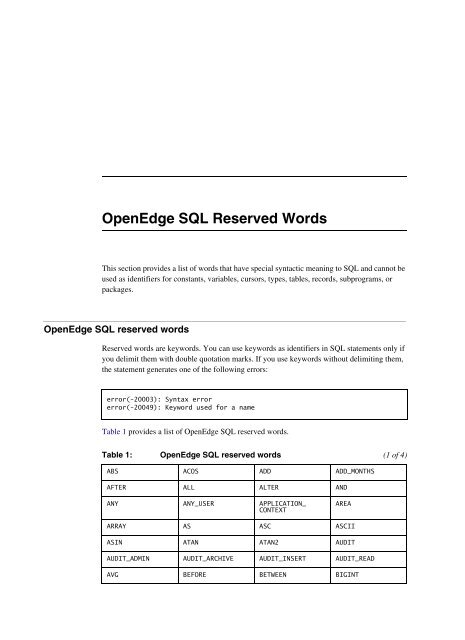 Openedge Data Management: SQL Reference - Product ...