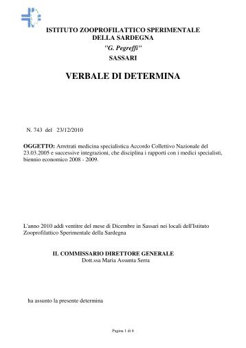 verbale di determina - Istituto Zooprofilattico Sperimentale della ...