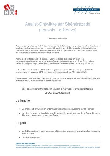 Analist-Ontwikkelaar Shéhérazade (Louvain-La-Neuve) - ARNO HR