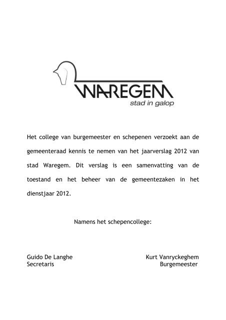 Jaarverslag 2012 - boek 1 - stad Waregem