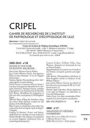 CRIPEL - Institut de Papyrologie et d'egyptologie de Lille - Lille 3