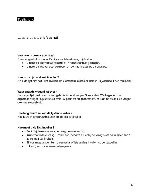 Medical Consumption Questionnaire FEBRUARI 2013