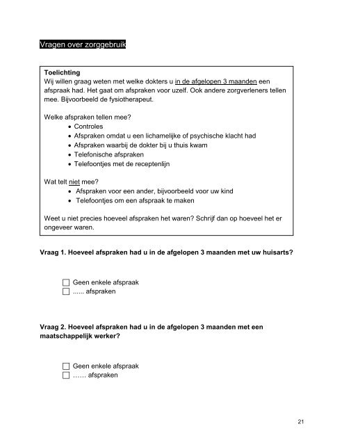 Medical Consumption Questionnaire FEBRUARI 2013