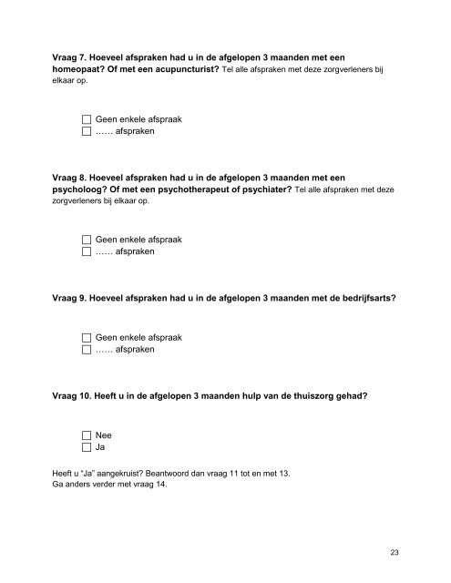 Medical Consumption Questionnaire FEBRUARI 2013