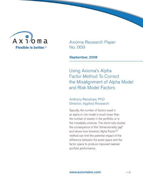 Using Axioma's Alpha Factor Method To Correct the