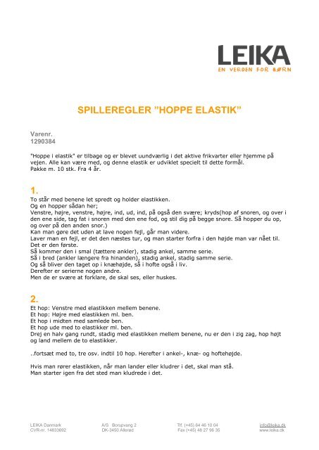 SPILLEREGLER ”HOPPE ELASTIK” 1. 2. - Leika Danmark A/S