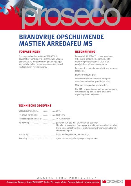 brandvrije opschuimende mastiek arredafeu ms - Proseco