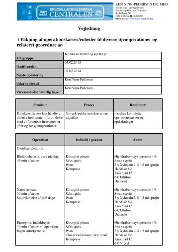 Vejledning 1 Pakning af operationskasser/enheder til diverse ...