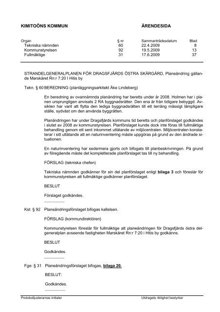 Fge-Protokoll 2-2009, 17.6.2009 - Kimitoön kommun