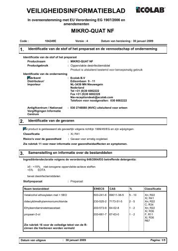 Mikro Quat NF Veiligheidsinformatie - Wola