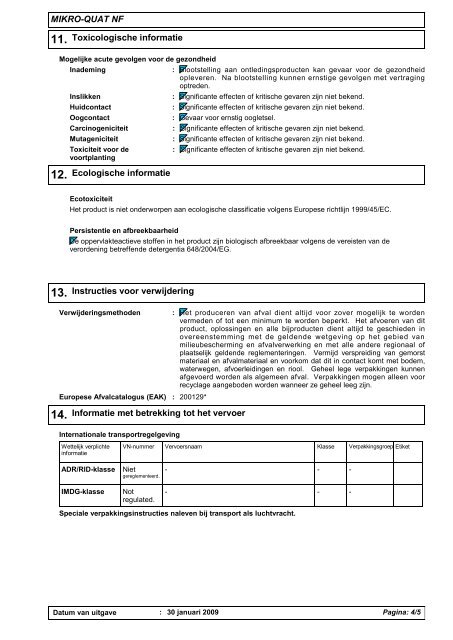 Mikro Quat NF Veiligheidsinformatie - Wola