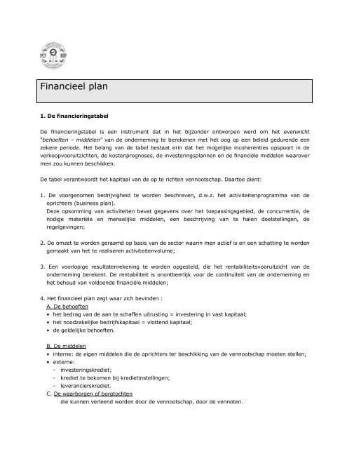 Voorbeeld Financieel plan  BIBF