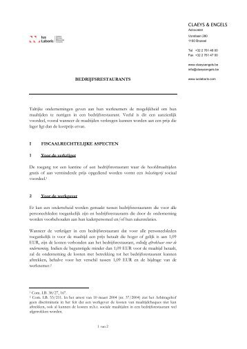 CLAEYS & ENGELS BEDRIJFSRESTAURANTS Talrijke ... - Edenred
