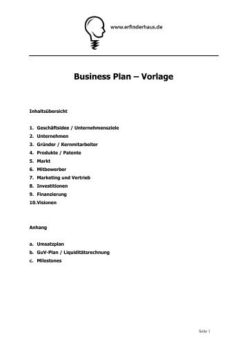 Business Plan – Vorlage - Erfinderhaus