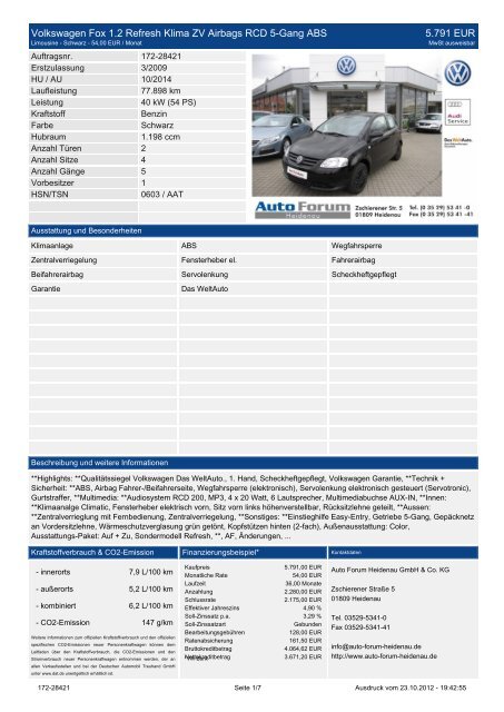 Volkswagen Fox 1.2 Refresh Klima ZV Airbags RCD 5-Gang ABS 5.990 ...