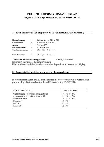 veiligheidsinformatieblad - ROBSON Benelux B.V.