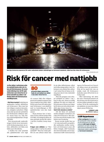 Risk för cancer med nattjobb - Dagens Arbete