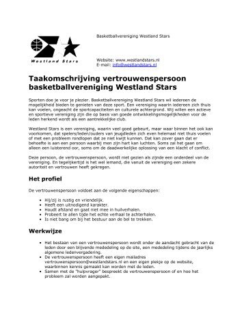 Taakomschrijving vertrouwenspersoon ... - Westland Stars