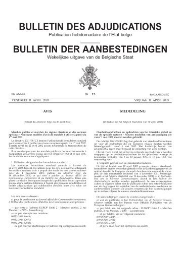 bulletin des adjudications bulletin der aanbestedingen - The Public ...