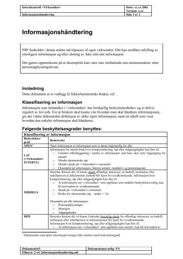 Informasjonshåndtering ved xxxx - Datatilsynet