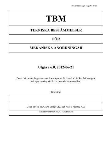 TBM - Tekniska Bestämmelser för Mekaniska anordningar - OKG AB