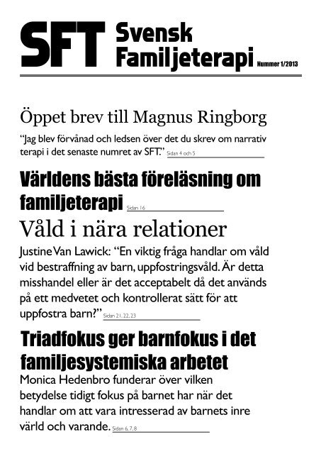 SFT – Svensk Familjeterapi nr 1 2013 - Svenska föreningen för ...