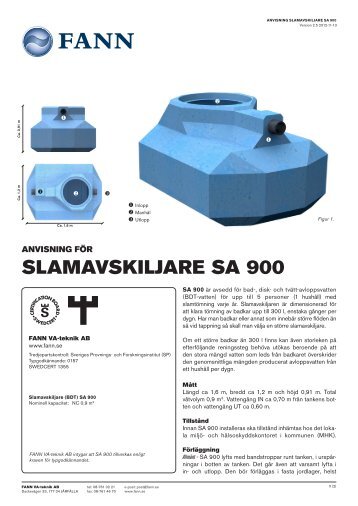 Anvisning för slamavskiljare SA 900 - Fann