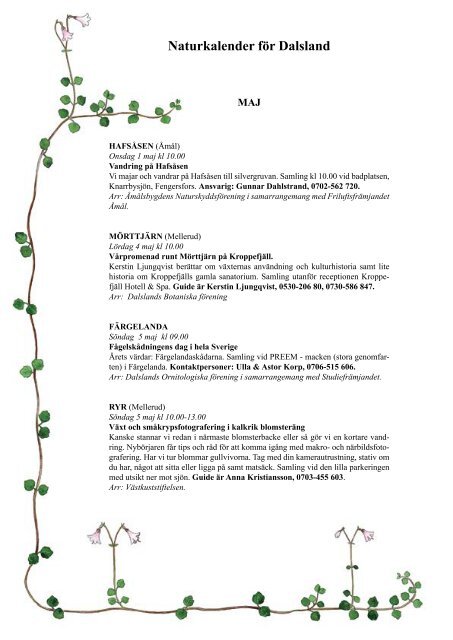 Naturkalender For Dalsland Fargelanda Kommun