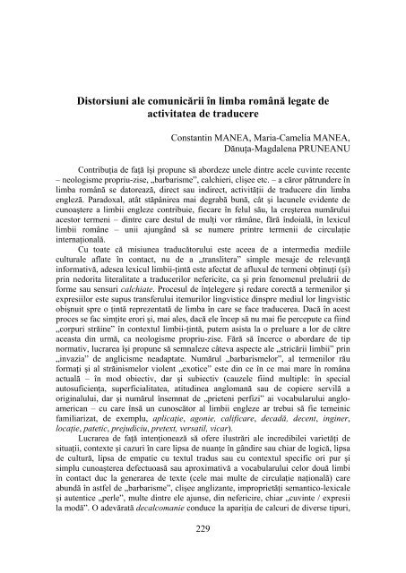 Distorsiuni ale comunicării în limba română legate de ... - A. Philippide