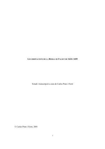 Les ordinacions municipals de la Bisbal de Falset de 1624 i 1695 (pdf)