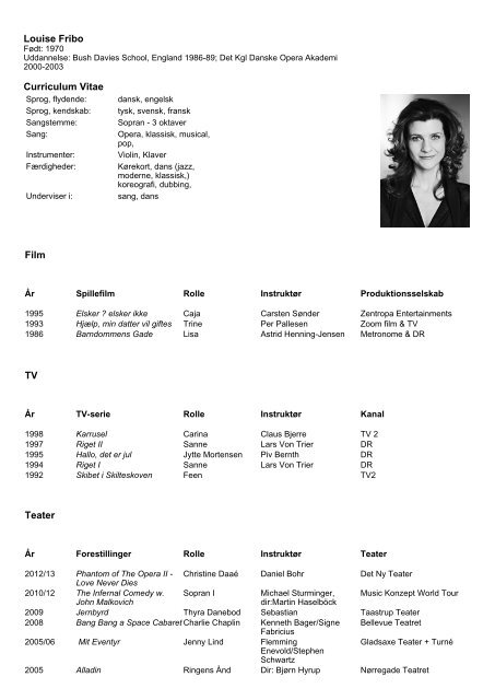 Louise Fribo Curriculum Vitae Film TV Teater