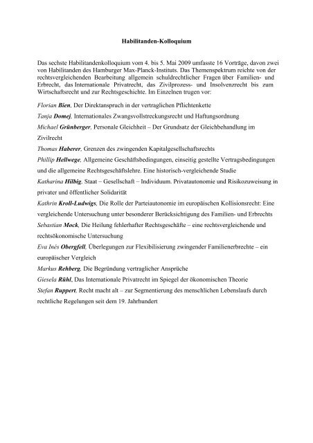 Bericht Habilitandenkolloquium 4. bis 5. Mai 2009 - Max-Planck ...