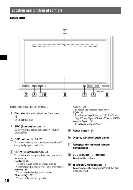 Sony XAV-W1 Car Radio OWNER'S MANUAL Operating Instructions ...