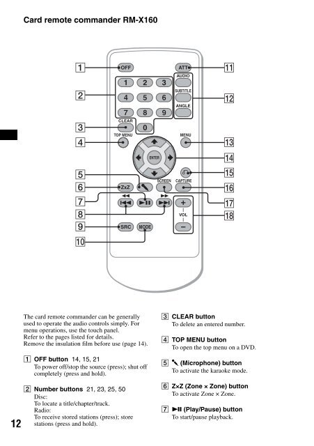 Sony XAV-W1 Car Radio OWNER'S MANUAL Operating Instructions ...