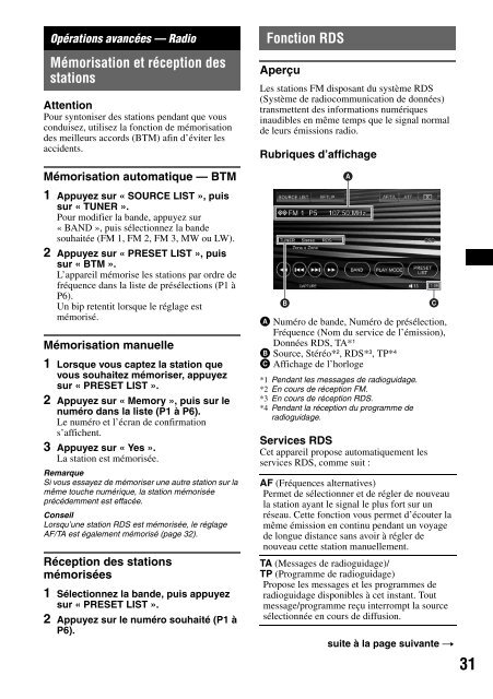 Sony XAV-W1 Car Radio OWNER'S MANUAL Operating Instructions ...