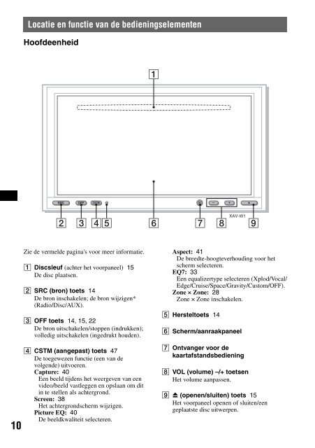 Sony XAV-W1 Car Radio OWNER'S MANUAL Operating Instructions ...