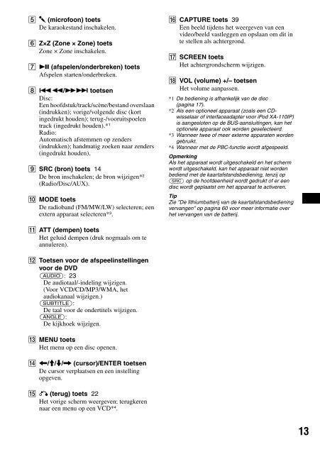 Sony XAV-W1 Car Radio OWNER'S MANUAL Operating Instructions ...