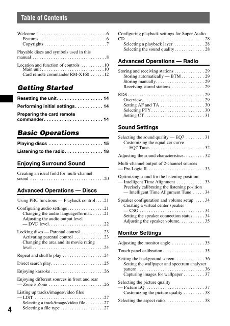 Sony XAV-W1 Car Radio OWNER'S MANUAL Operating Instructions ...