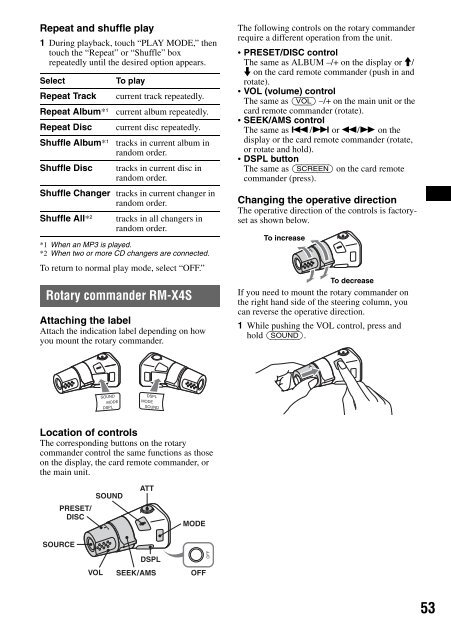 Sony XAV-W1 Car Radio OWNER'S MANUAL Operating Instructions ...