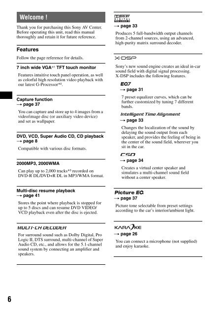 Sony XAV-W1 Car Radio OWNER'S MANUAL Operating Instructions ...