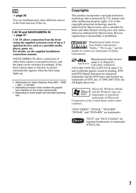 Sony XAV-W1 Car Radio OWNER'S MANUAL Operating Instructions ...