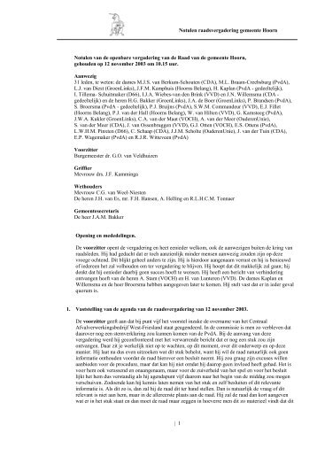 Verslag 12 november 2003 - Gemeente Hoorn
