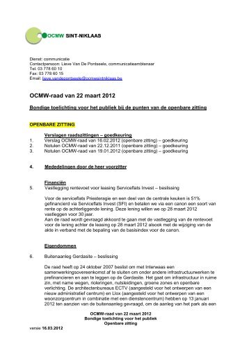 bondige toelichting raad 2012 03 22.pdf - OCMW Sint-Niklaas