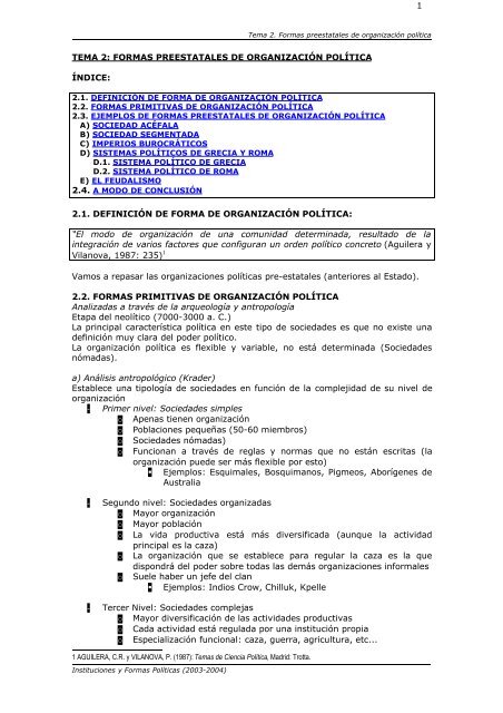 TEMA 2: FORMAS PREESTATALES DE ORGANIZACIÓN POLÍTICA ...