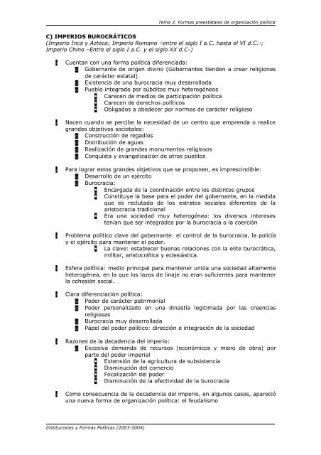 TEMA 2: FORMAS PREESTATALES DE ORGANIZACIÓN POLÍTICA ...